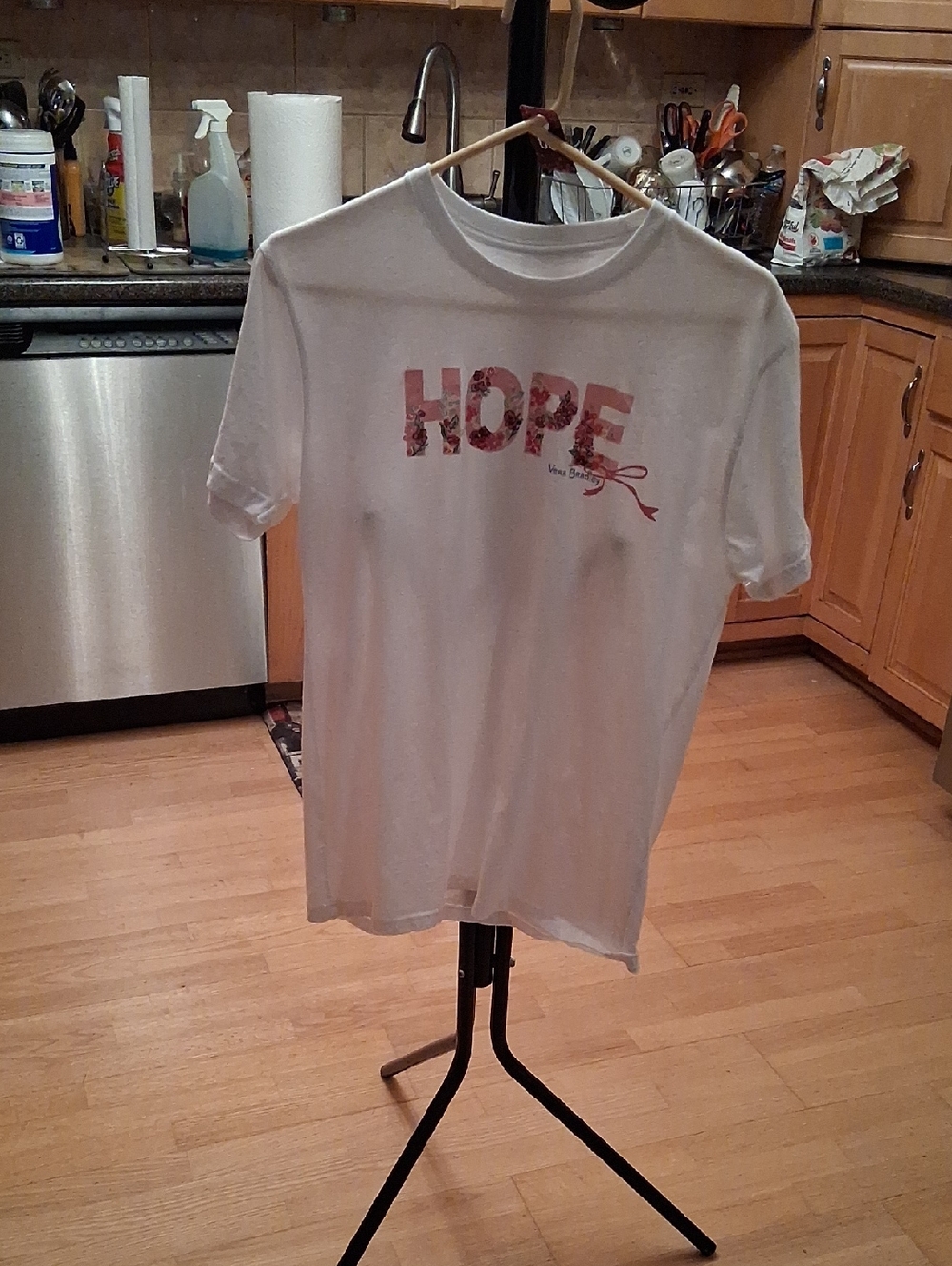 Vera Bradley White Short Sleeve Tee with Pink Floral "HOPE" Graphic